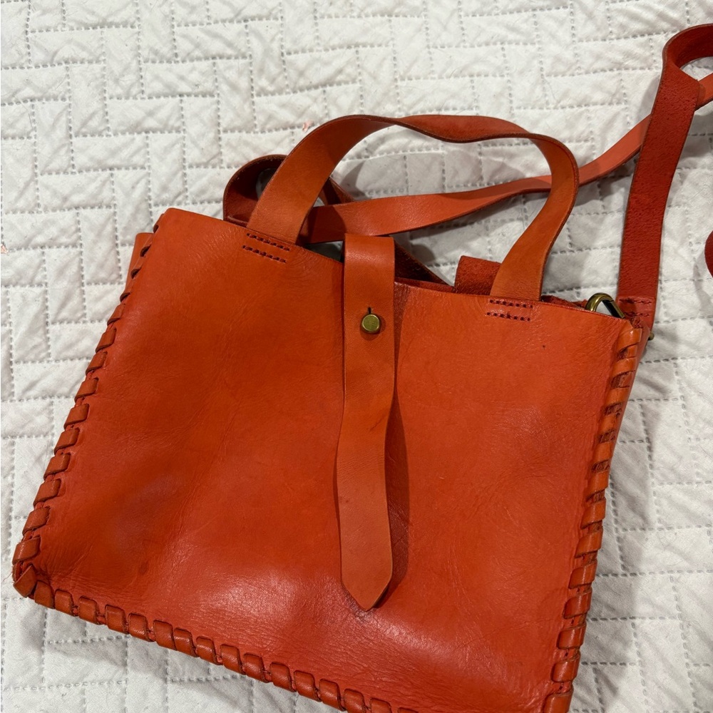 Madewell Whipstitch Orange Leather Shoulder Bag